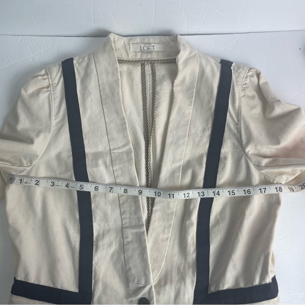 LOFT canvas jacket cream with grosgrain ribbon trim cotton size 10 - Picture 9 of 10